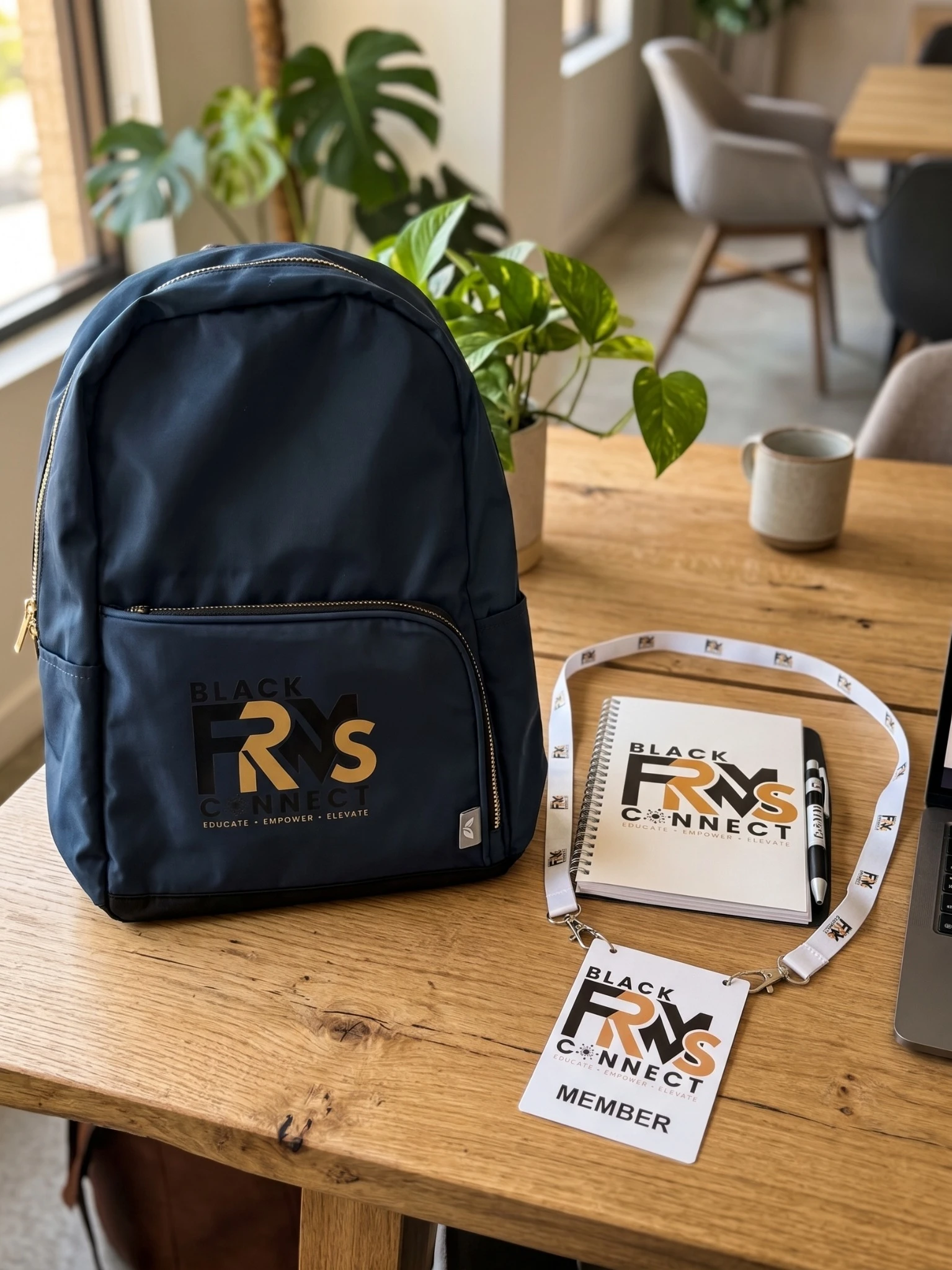 Black FRMs Connect | Brand identity applied to conference merchandise
